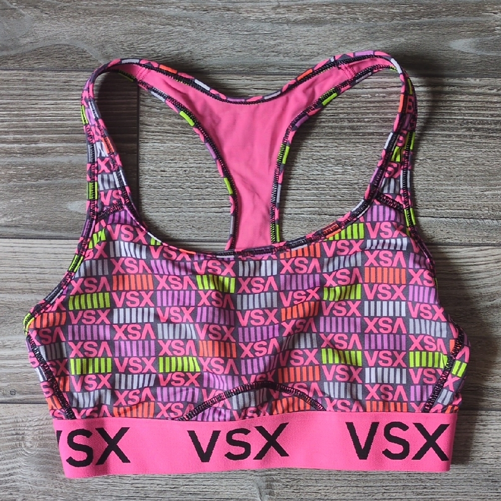 VSX Pink Logo Multicolor Racerback Sports Bra M